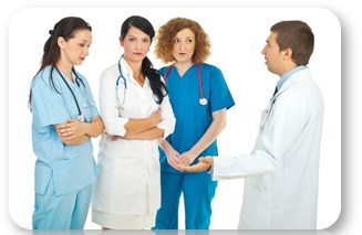 Doctors resolving a conflict.